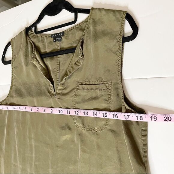 Theory Silk sleeveless Shift Dress Wandu 12 army green pockets - Picture 7 of 11